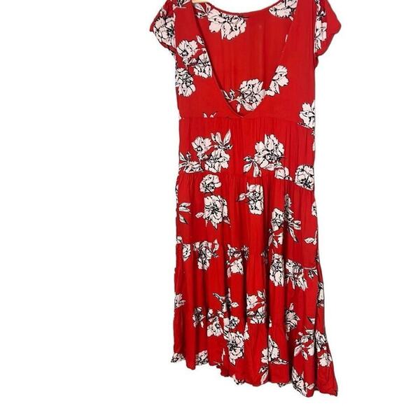Anthropologie Free People Rita Red Floral Print Tiered Midi Dress Size Small Pet - Picture 6 of 10
